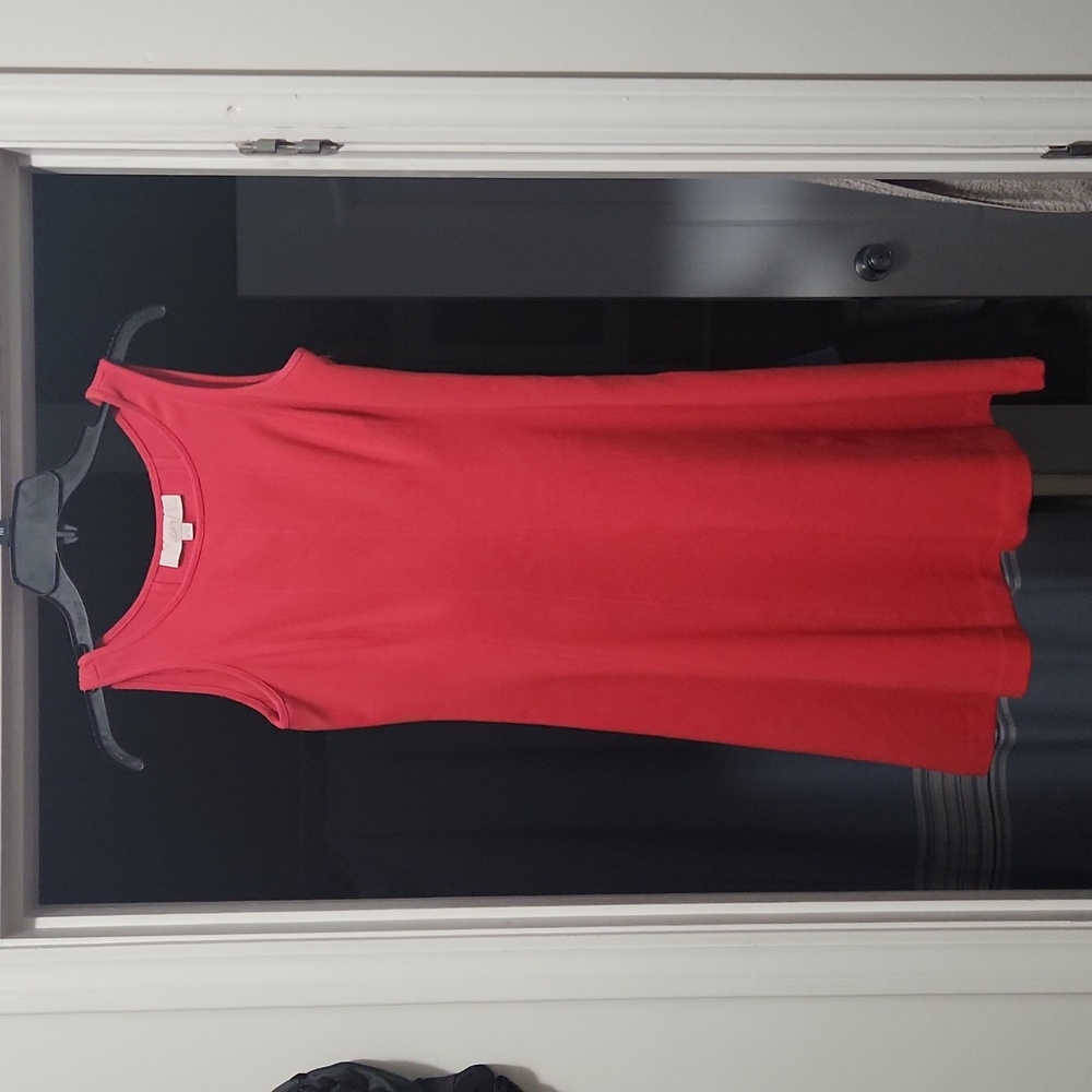 Size 4 petite Loft red stitch ribbed fit and flare mini dress